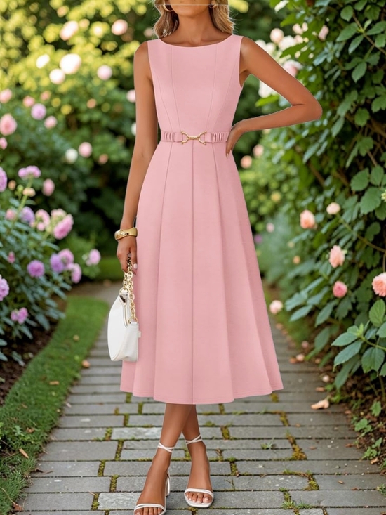 Zesica Dresses & Skirts - ZESICA - XL Elegant Sleeveless Pink Midi Dress with Belt